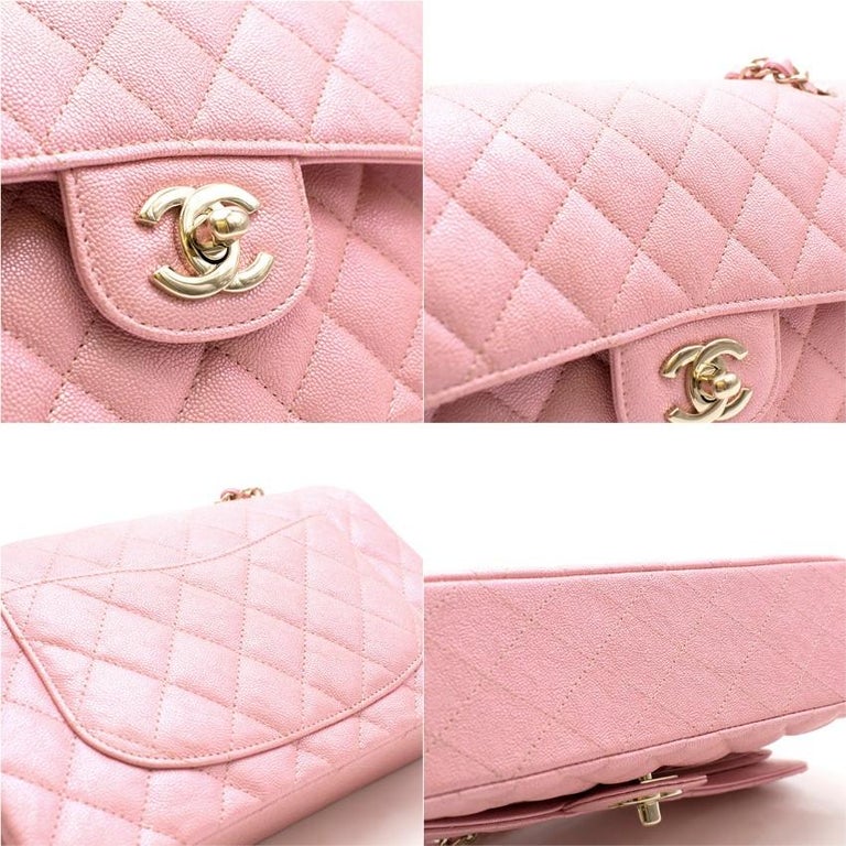 Chanel Pink Iridescent Caviar Classic Flap Bag - Full Set