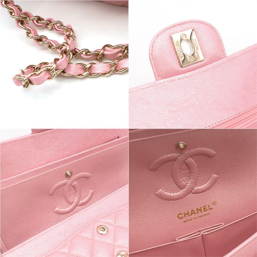 Chanel Pink Iridescent Caviar Classic Flap Bag - Full Set  5