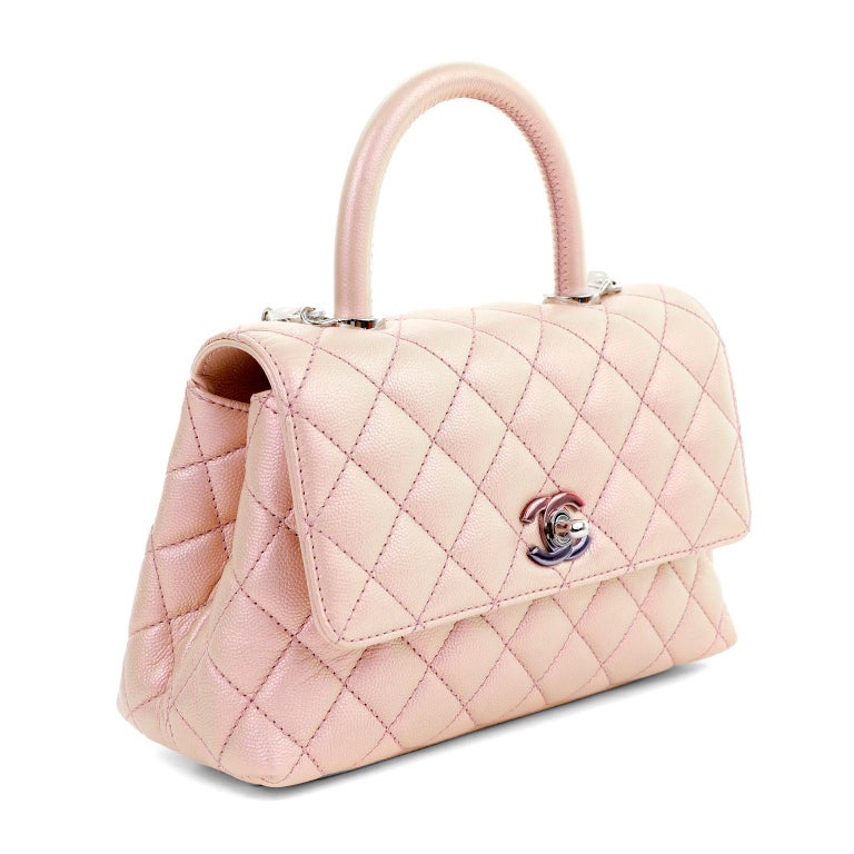 Chanel Iridescent Pink Quilted Caviar Coco Handle Bag Mini