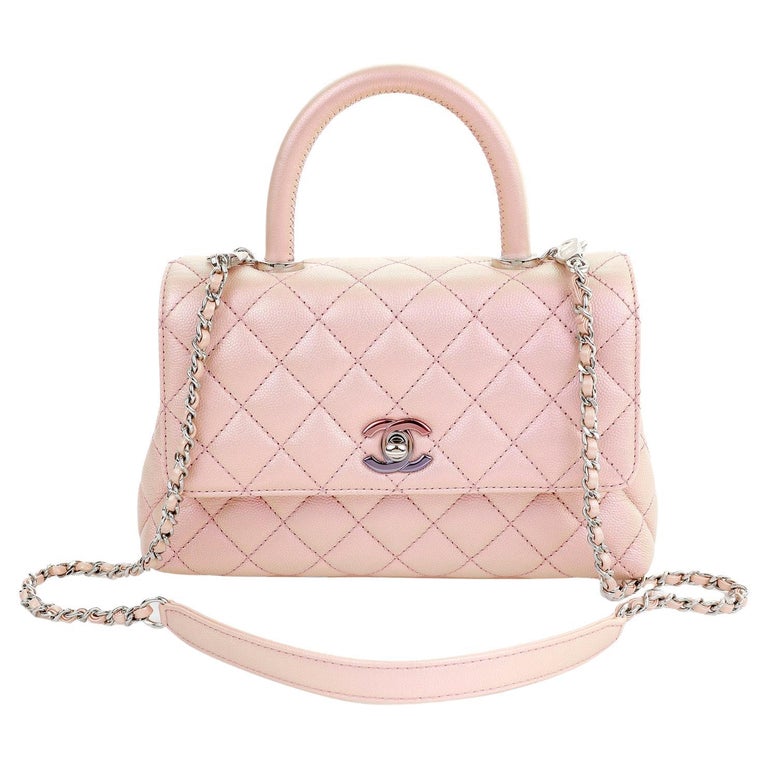 Chanel Pink Iridescent Caviar Small Coco Handle Flap Bag For Sale at 1stDibs