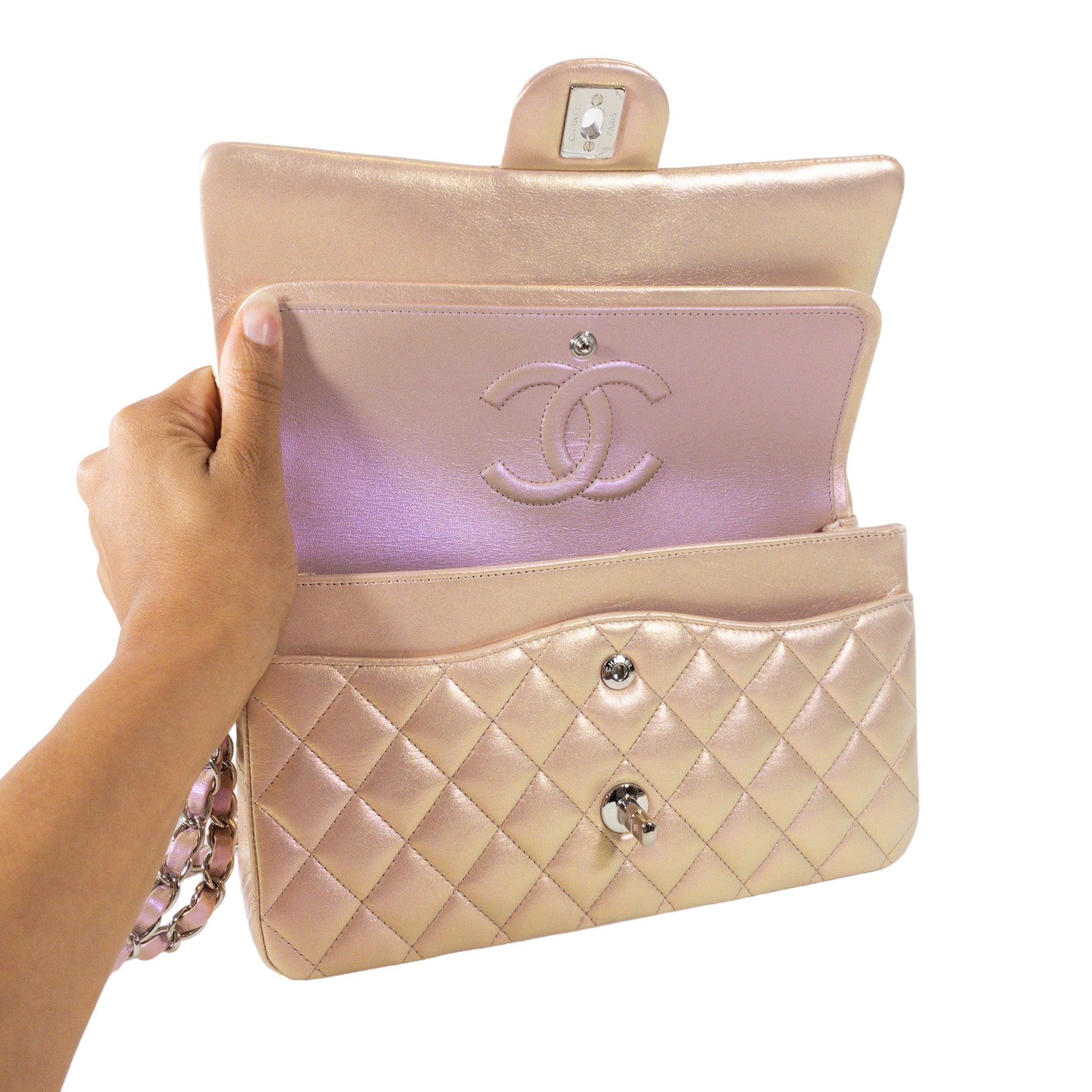 Women's Chanel Pink Iridescent Medium Flap SHW  For Sale