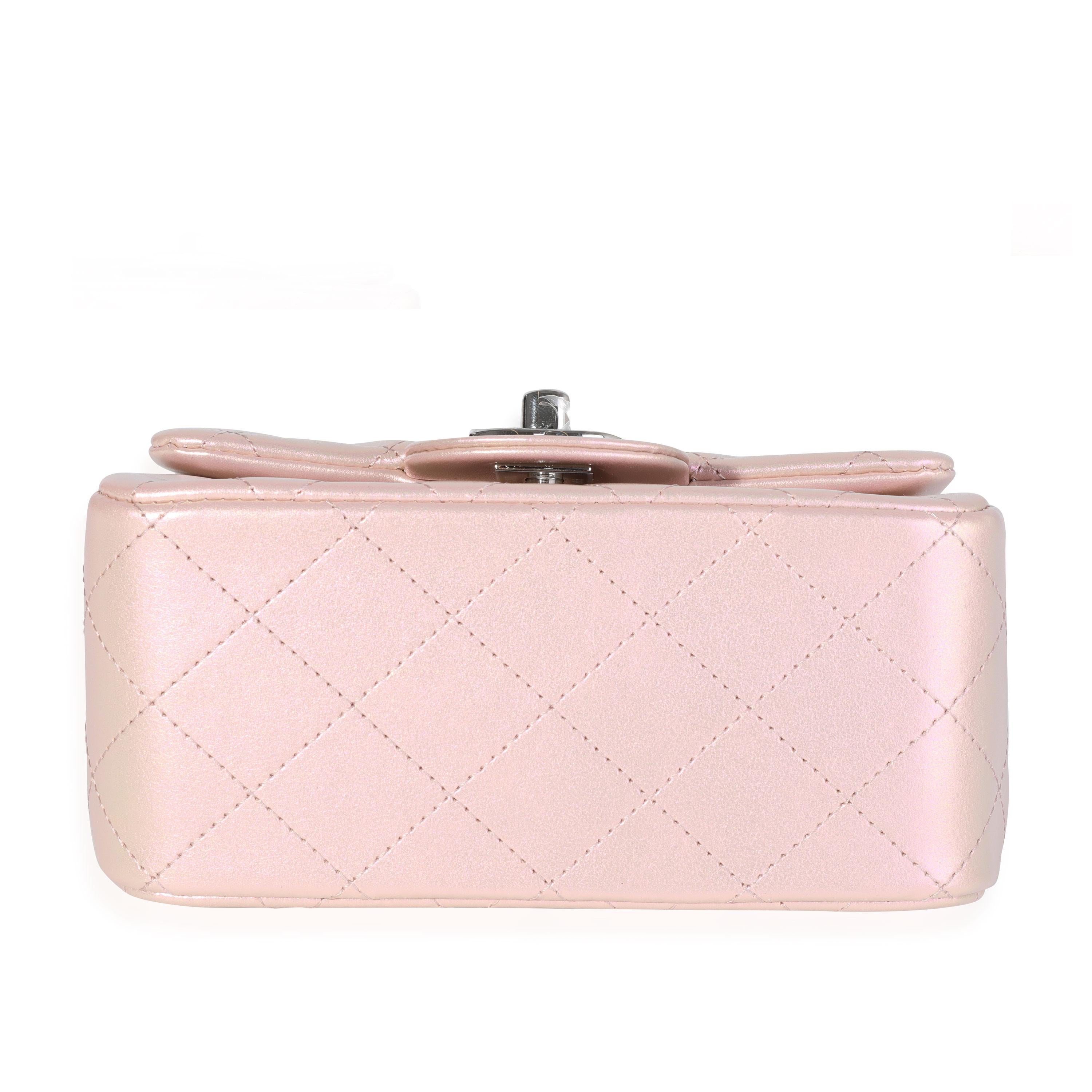 Borsa Chanel rosa iridescente trapuntata in pelle di vitello quadrata Mini Classic Flap 3