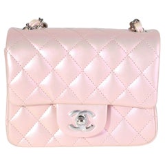 Chanel Pink Iridescent Quilted Calfskin Square Mini Classic Flap Bag
