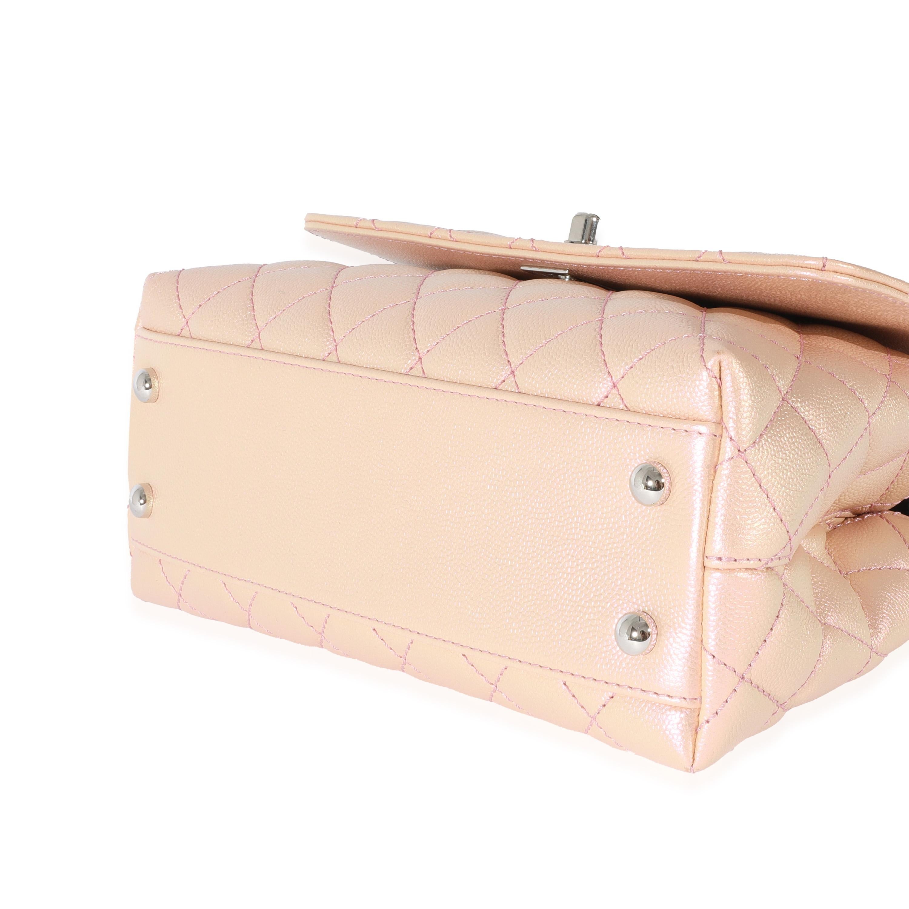Chanel Pink Iridescent Quilted Caviar Coco Top Handle In Excellent Condition In New York, NY