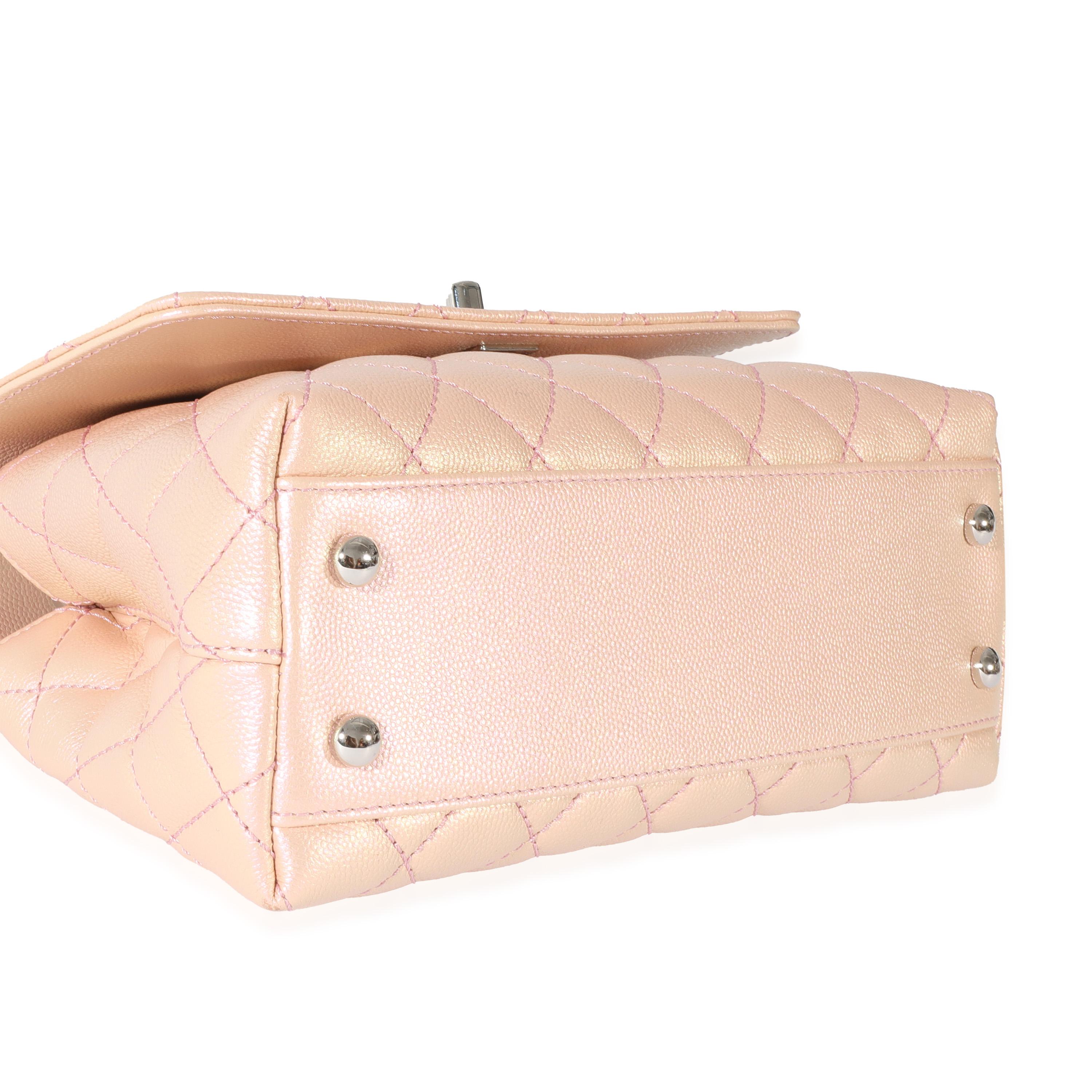 Women's Chanel Pink Iridescent Quilted Caviar Coco Top Handle