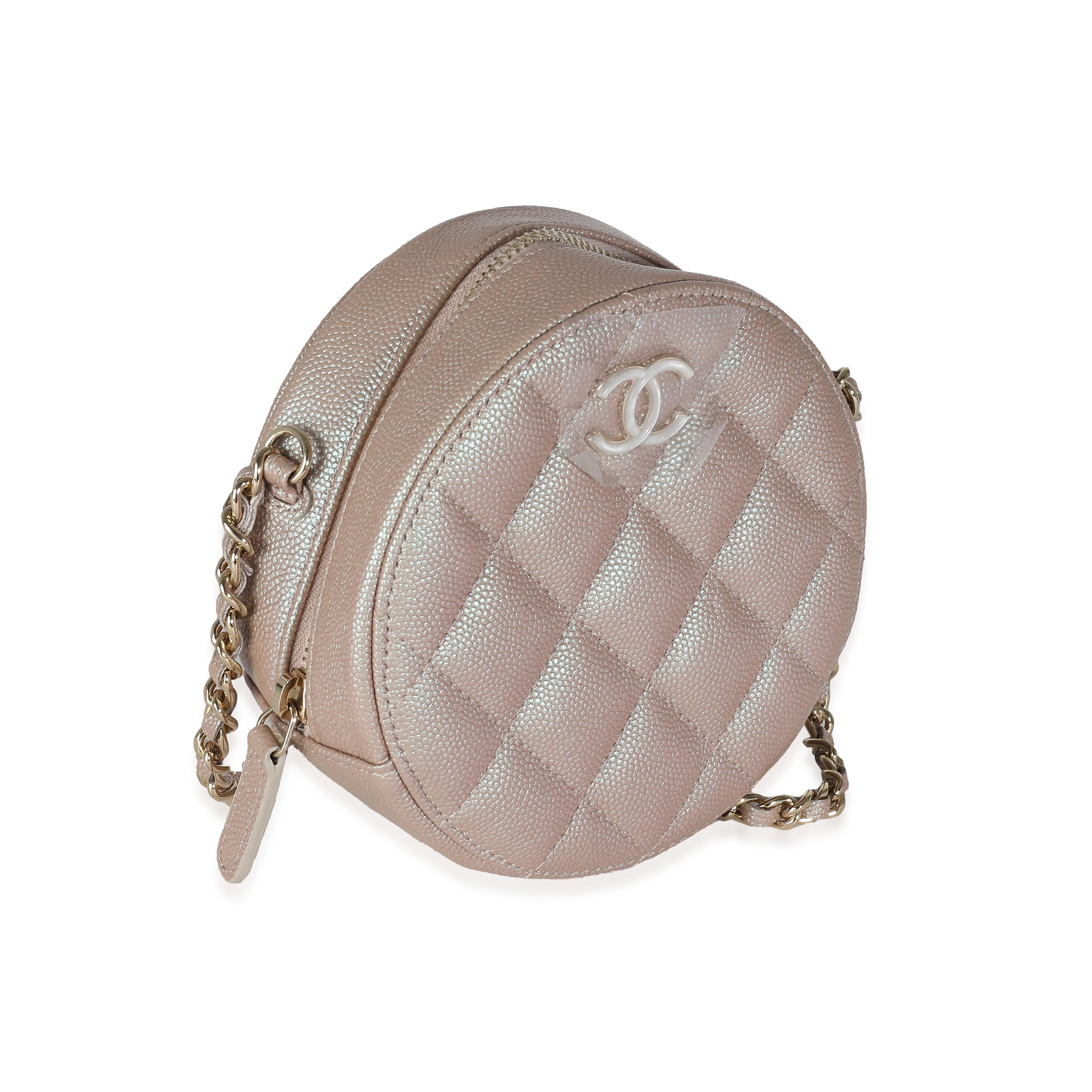 Gray Chanel Pink Iridescent Quilted Caviar Round Handbag With Chain