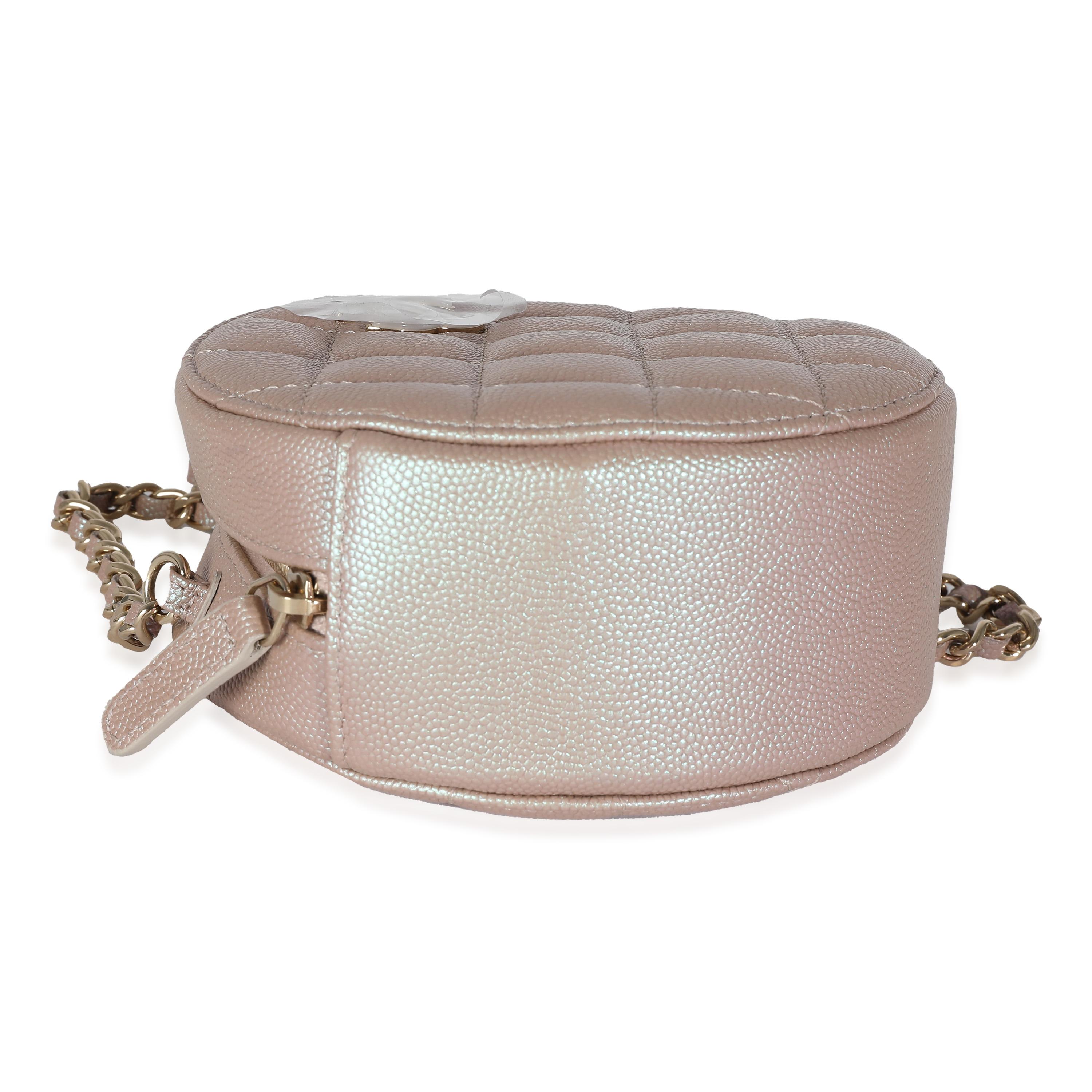 Chanel Pink Iridescent Quilted Caviar Round Handbag With Chain 1