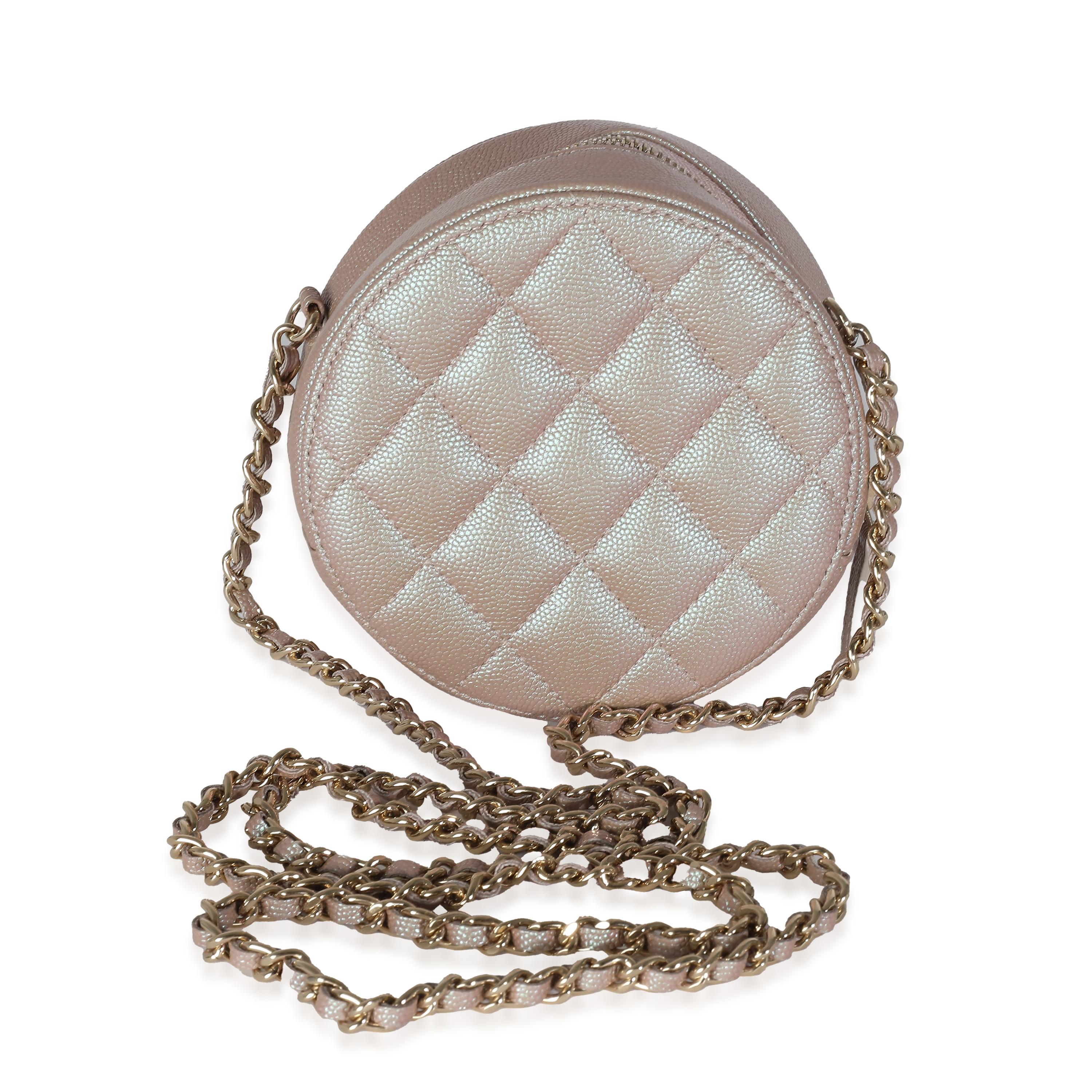 Chanel Pink Iridescent Quilted Caviar Round Handbag With Chain 2