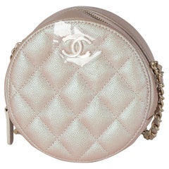 Chanel Pink Iridescent Quilted Caviar Round Handbag With Chain