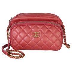 Chanel Pink Iridescent Quilted Lambskin Day Trips Camera Bag