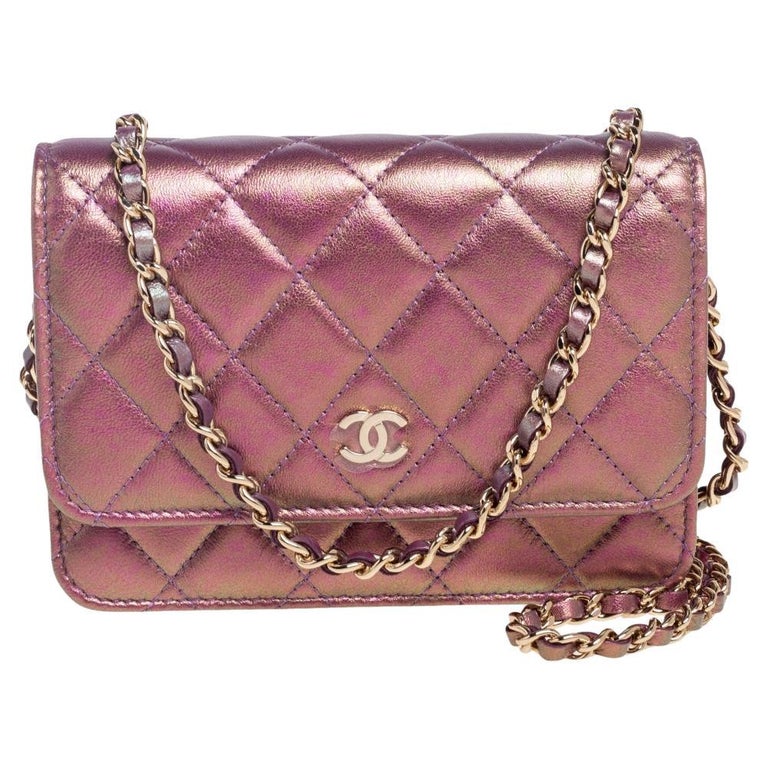 Chanel Pink Iridescent Quilted Leather Classic Wallet on Chain at 1stDibs