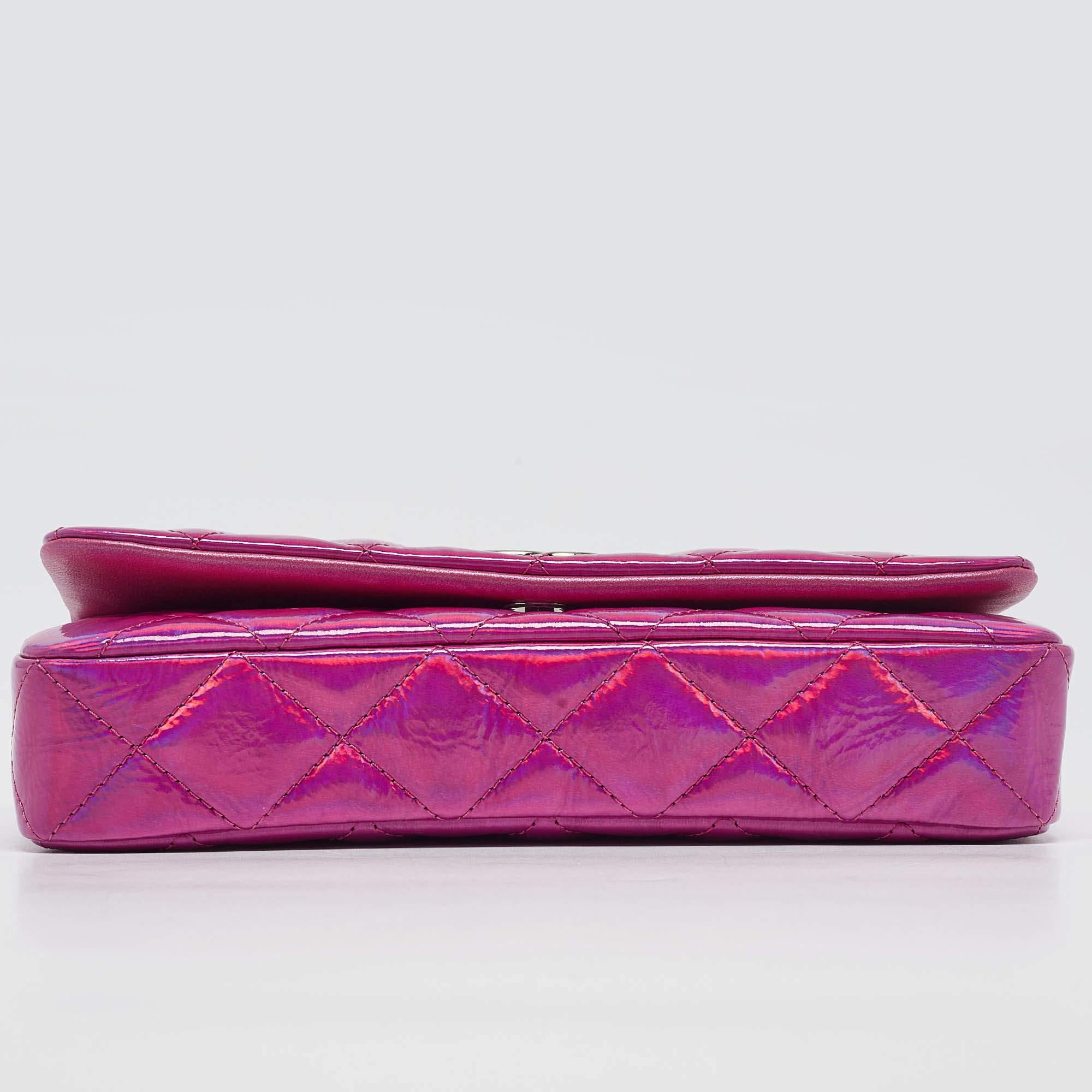 Chanel Pink Iridescent Quilted Patent Leather CC Chain Clutch 3