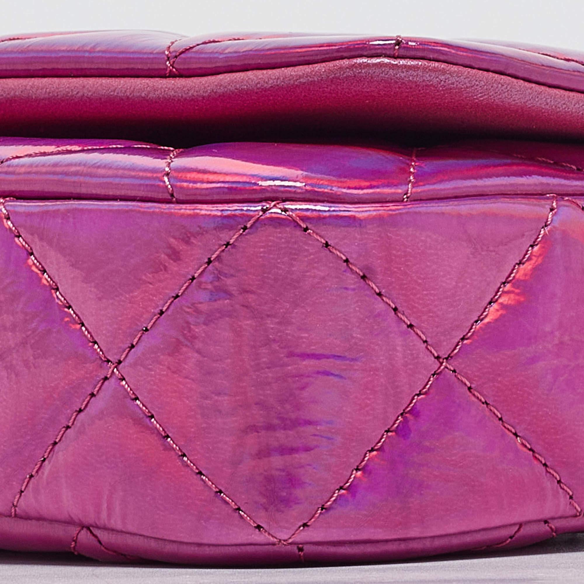 Chanel Pink Iridescent Quilted Patent Leather CC Chain Clutch 5