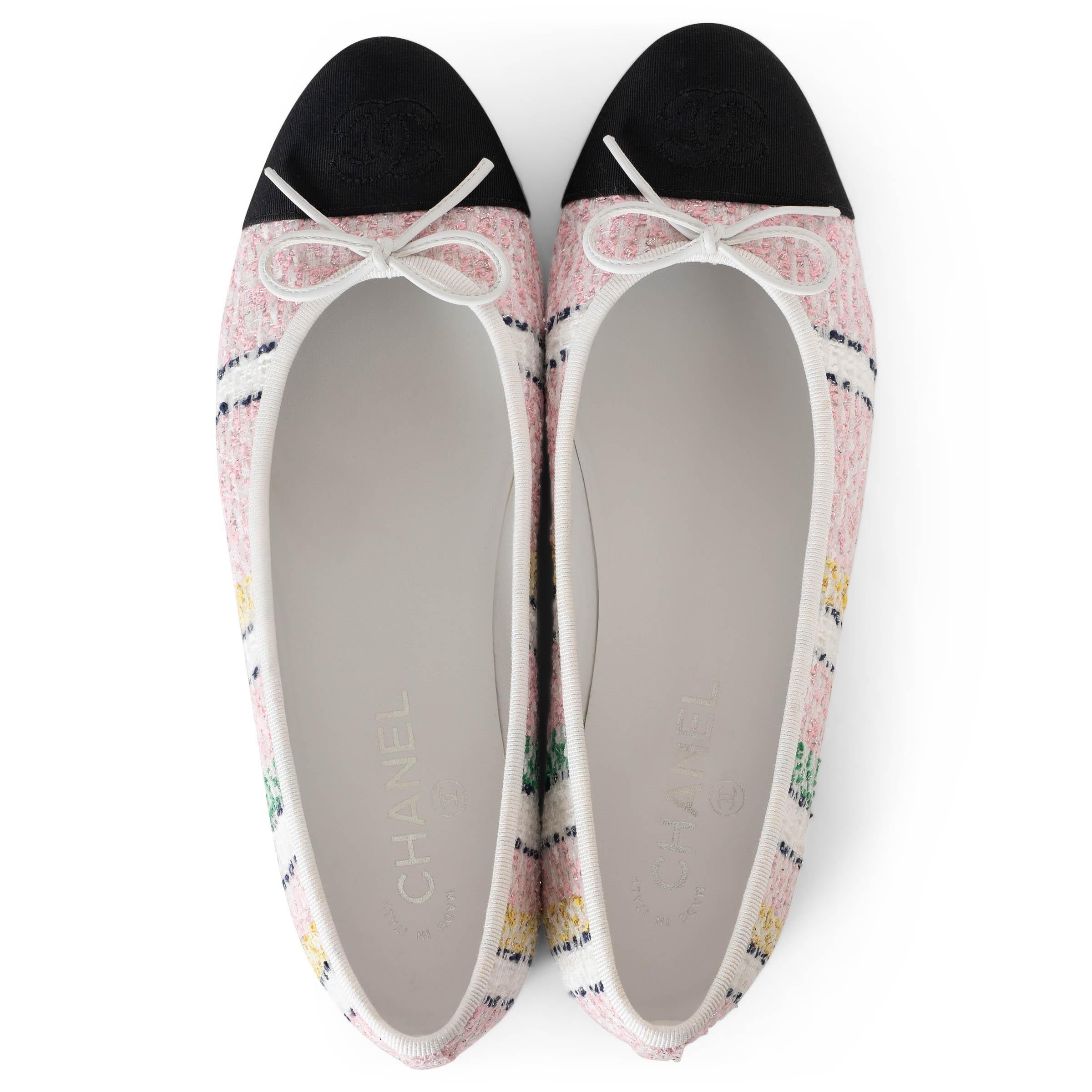 Donna Chanel rosa iridescente in tweed 24S CLASSIC BALLET Flats Scarpe 39 misura 38.5 in vendita