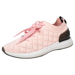 Chanel Pink Knit Fabric CC Low-Top Sneakers Size 38