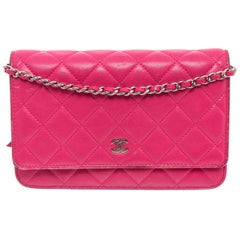 Chanel Pink Lambksin Leather Wallet On Chain WOC Bag 