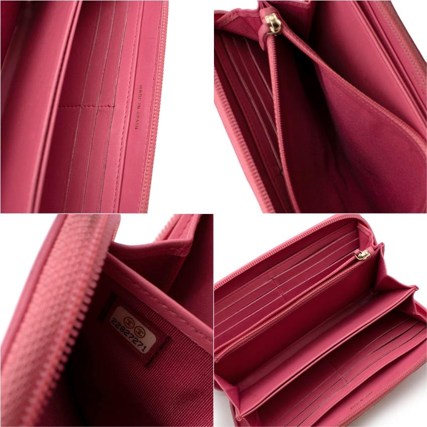 Chanel Pink Lambskin Boy Long Zipped Wallet  6
