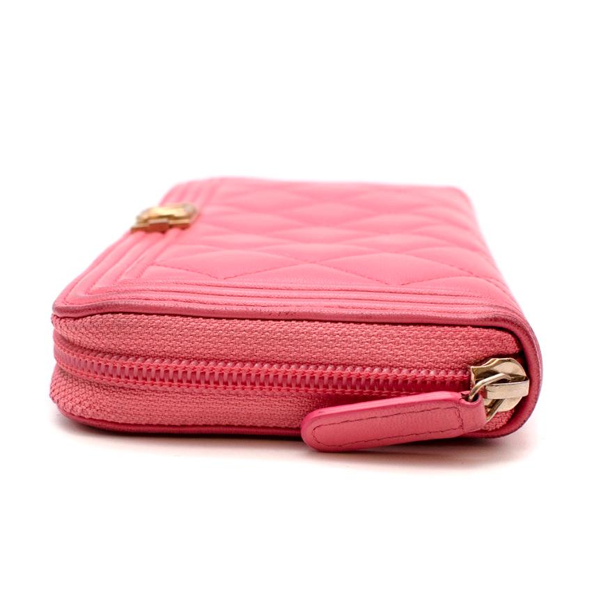 Chanel Pink Lambskin Boy Long Zipped Wallet  In Good Condition In London, GB