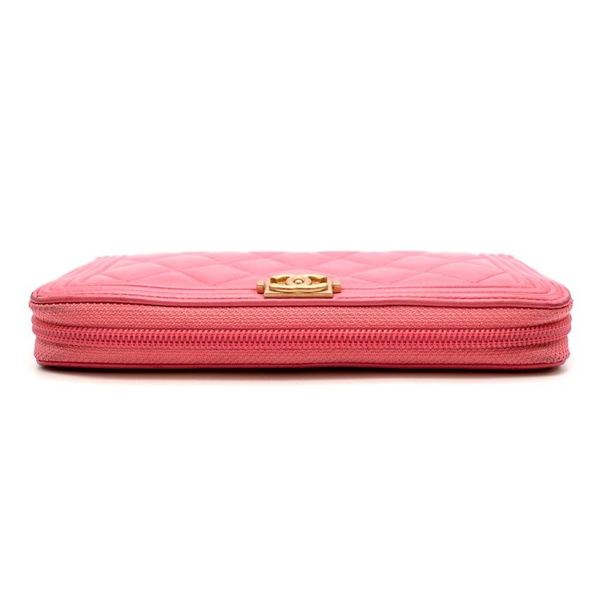 Women's or Men's Chanel Pink Lambskin Boy Long Zipped Wallet 