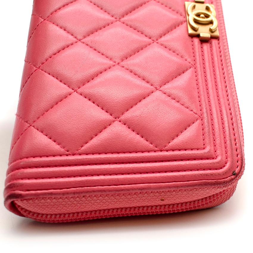 Chanel Pink Lambskin Boy Long Zipped Wallet  3