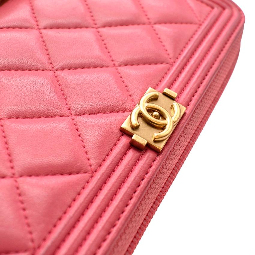 Chanel Pink Lambskin Boy Long Zipped Wallet  4