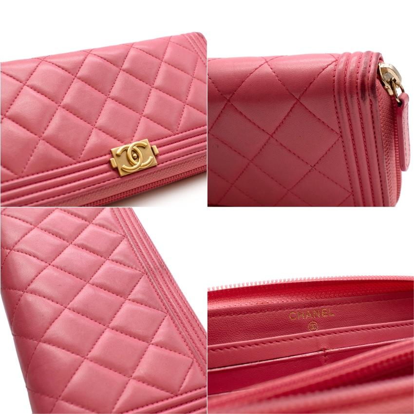 Chanel Pink Lambskin Boy Long Zipped Wallet  5