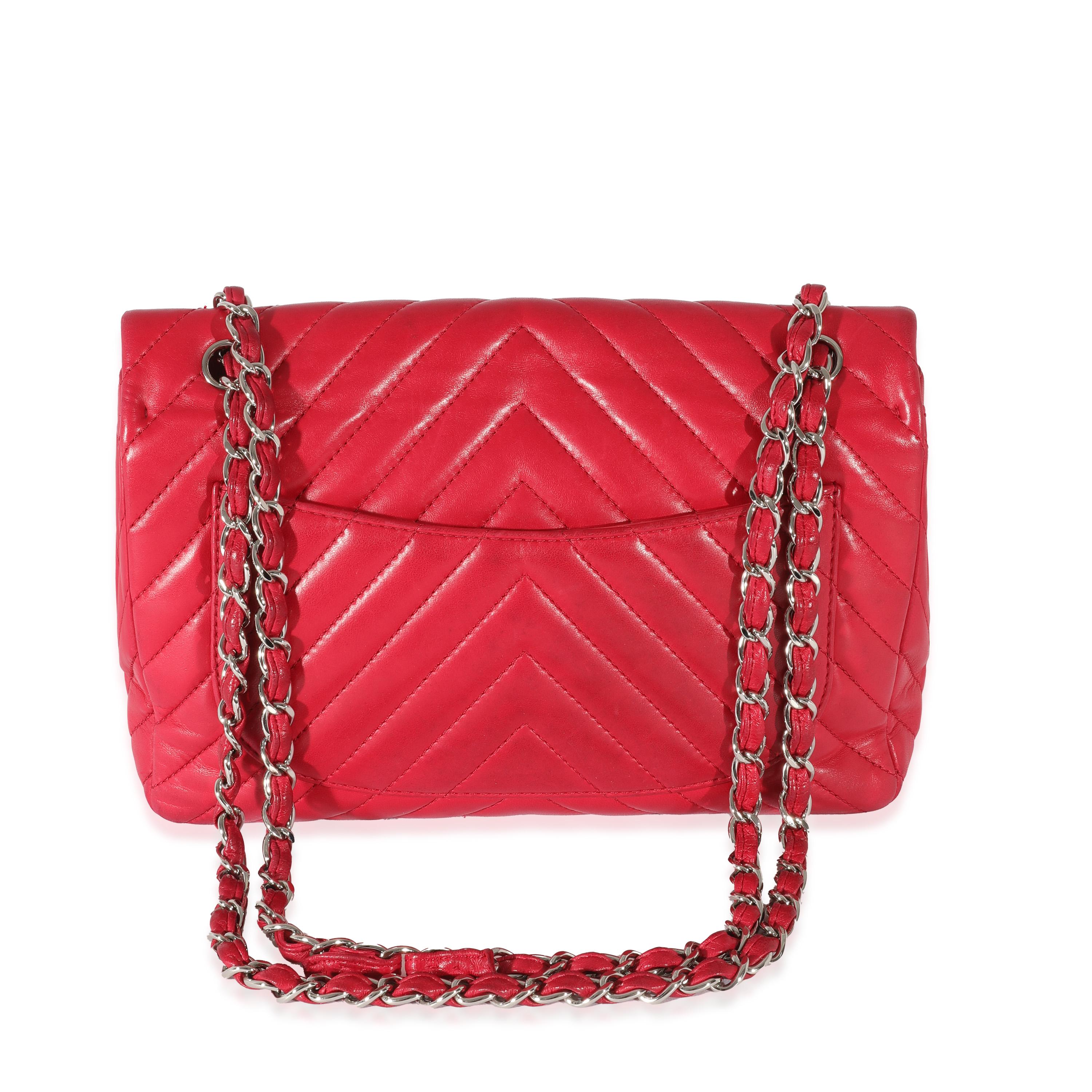 Chanel Pink Lambskin Chevron Jumbo Single Flap Bag In Excellent Condition In New York, NY