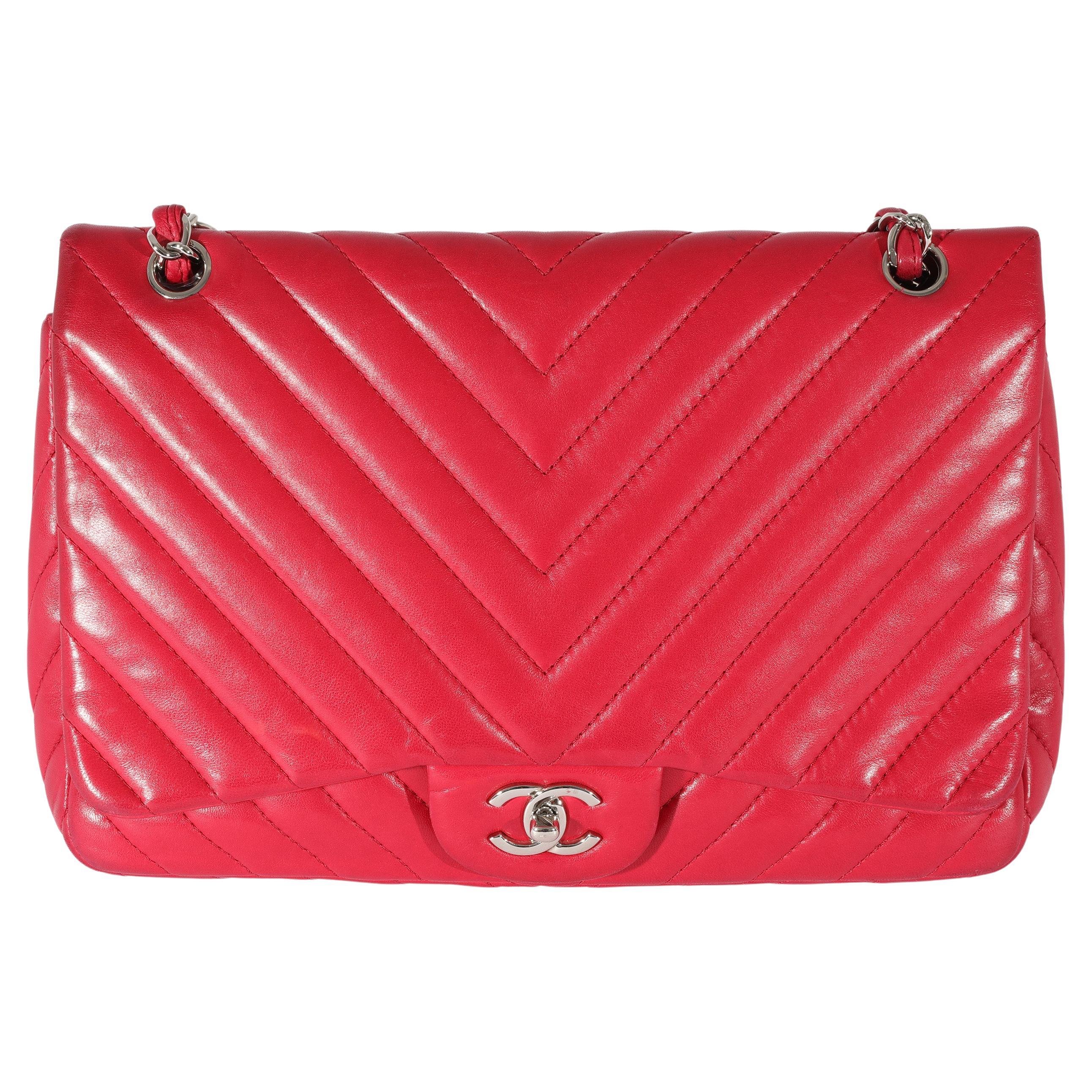 Chanel Pink Lambskin Chevron Jumbo Single Flap Bag For Sale at 1stDibs