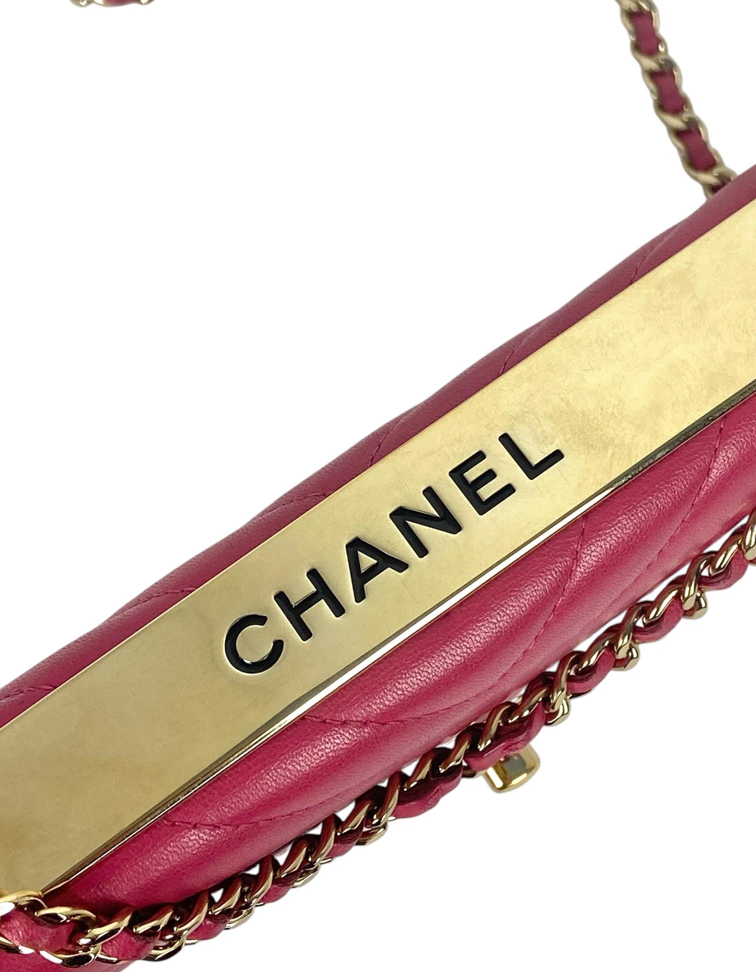 Chanel Pink Lambskin Chevron Quilted Trendy CC Wallet On Chain WOC Crossbody Bag For Sale 6