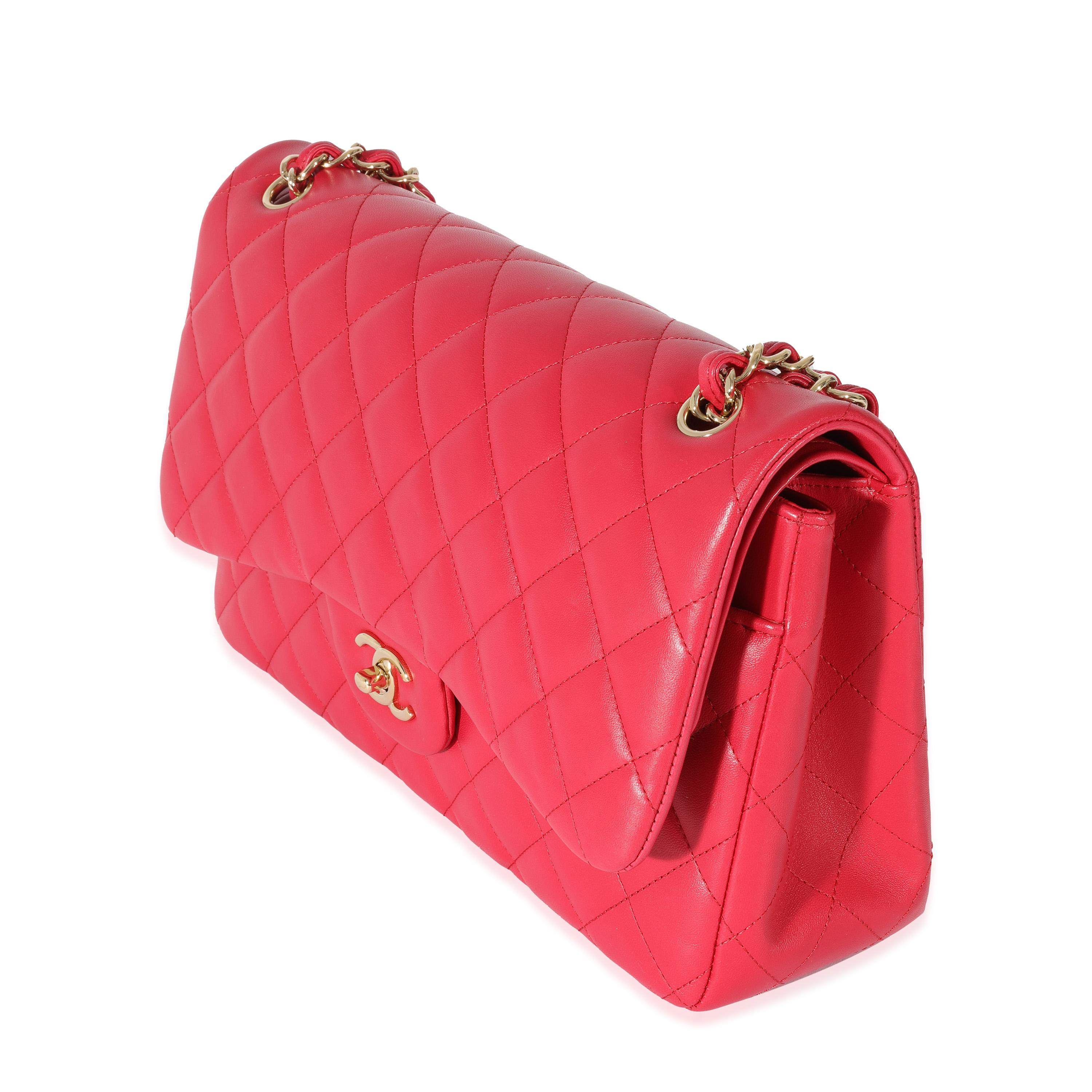 Chanel Pink Lambskin Classic Jumbo Double Flap In Excellent Condition In New York, NY