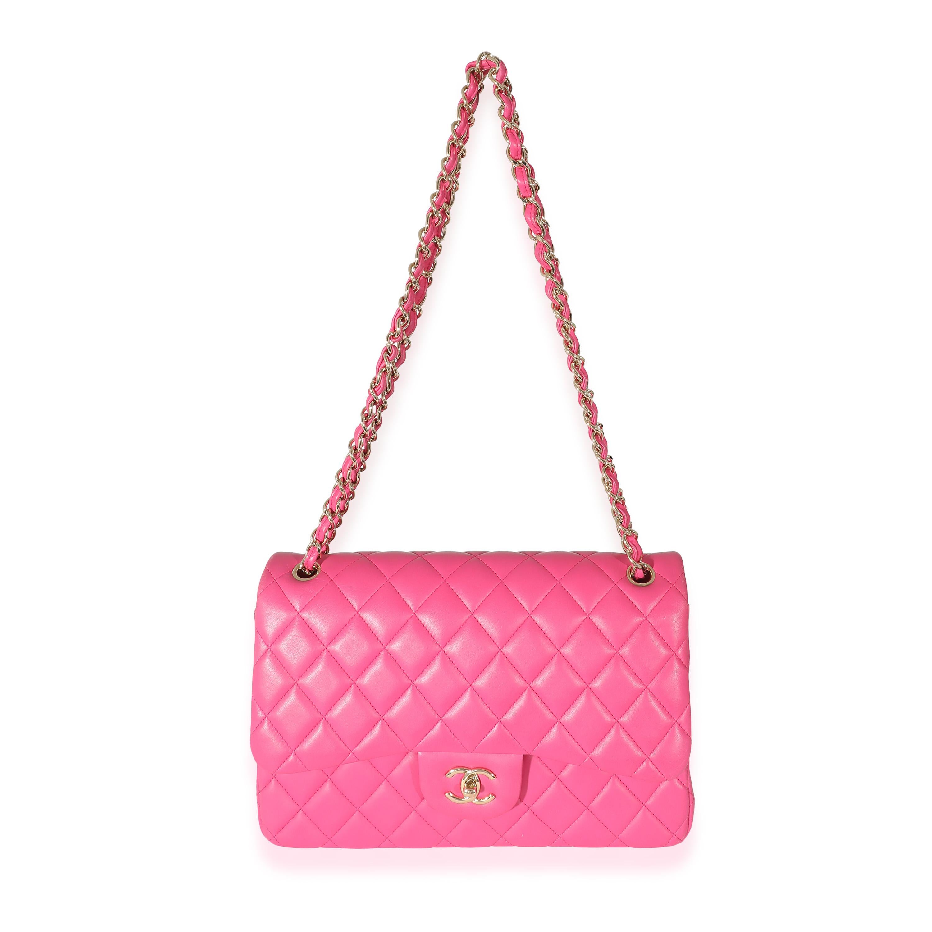 Chanel Pink Lambskin Jumbo Classic Double Flap Bag 1