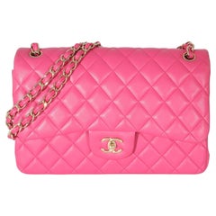 Borsa Chanel in pelle d'agnello rosa Jumbo Classic con doppia patta