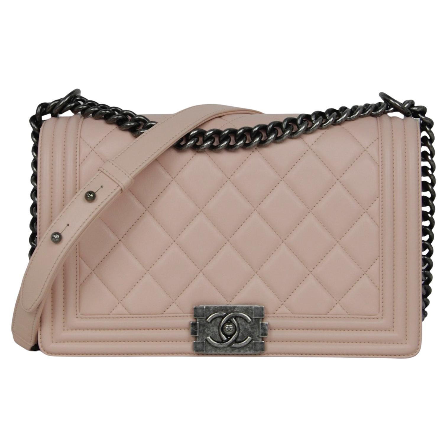 Chanel Pink/Ruthenium Lambskin Leather New Medium Boy Bag For Sale