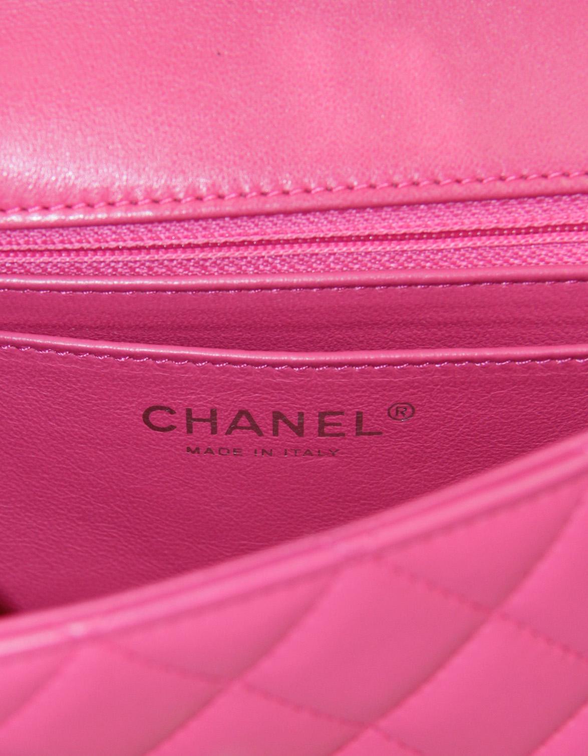 Chanel Pink Lambskin Leather Quilted Rectangular Mini Flap Bag For Sale 7