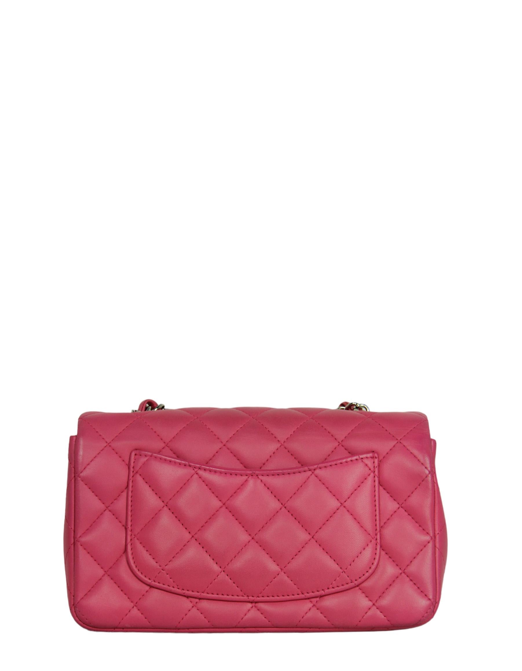 Chanel Pink Lambskin Leather Quilted Rectangular Mini Flap Bag In Good Condition For Sale In New York, NY
