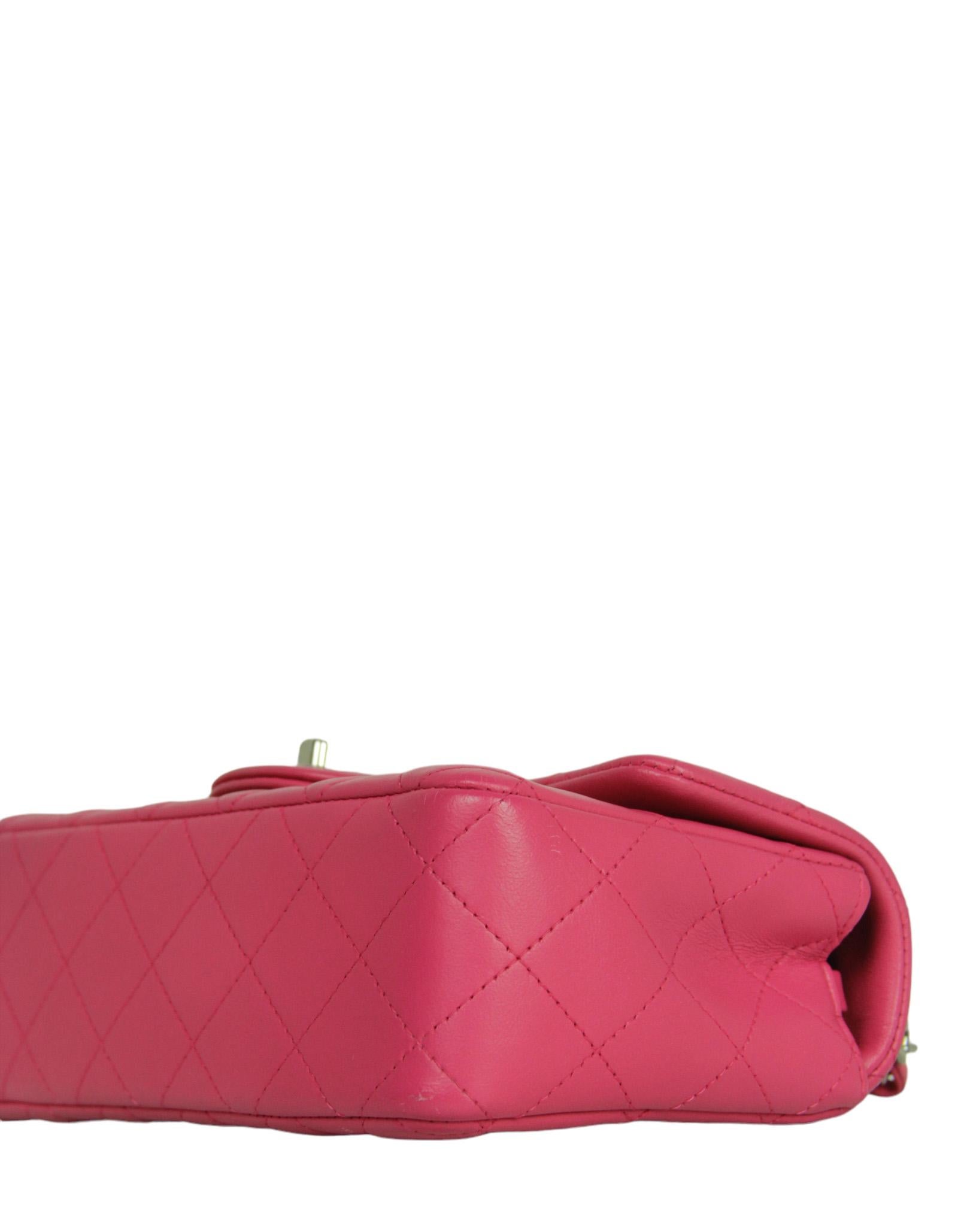 Women's Chanel Pink Lambskin Leather Quilted Rectangular Mini Flap Bag For Sale