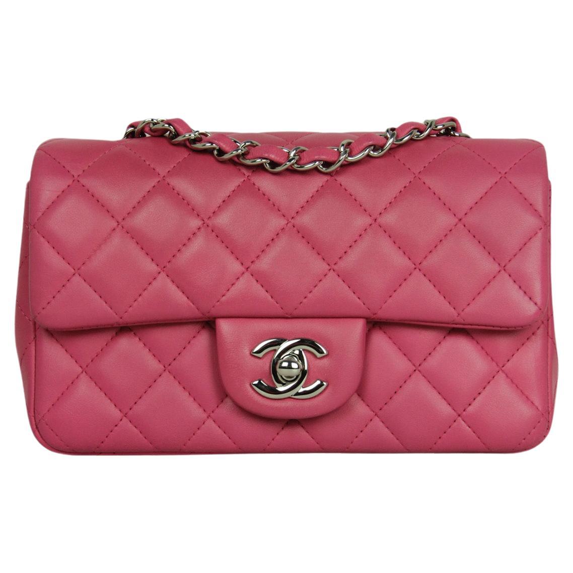 Chanel Pink Lambskin Leather Quilted Rectangular Mini Flap Bag For Sale