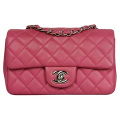 Used Chanel Pink Lambskin Leather Quilted Rectangular Mini Flap Bag