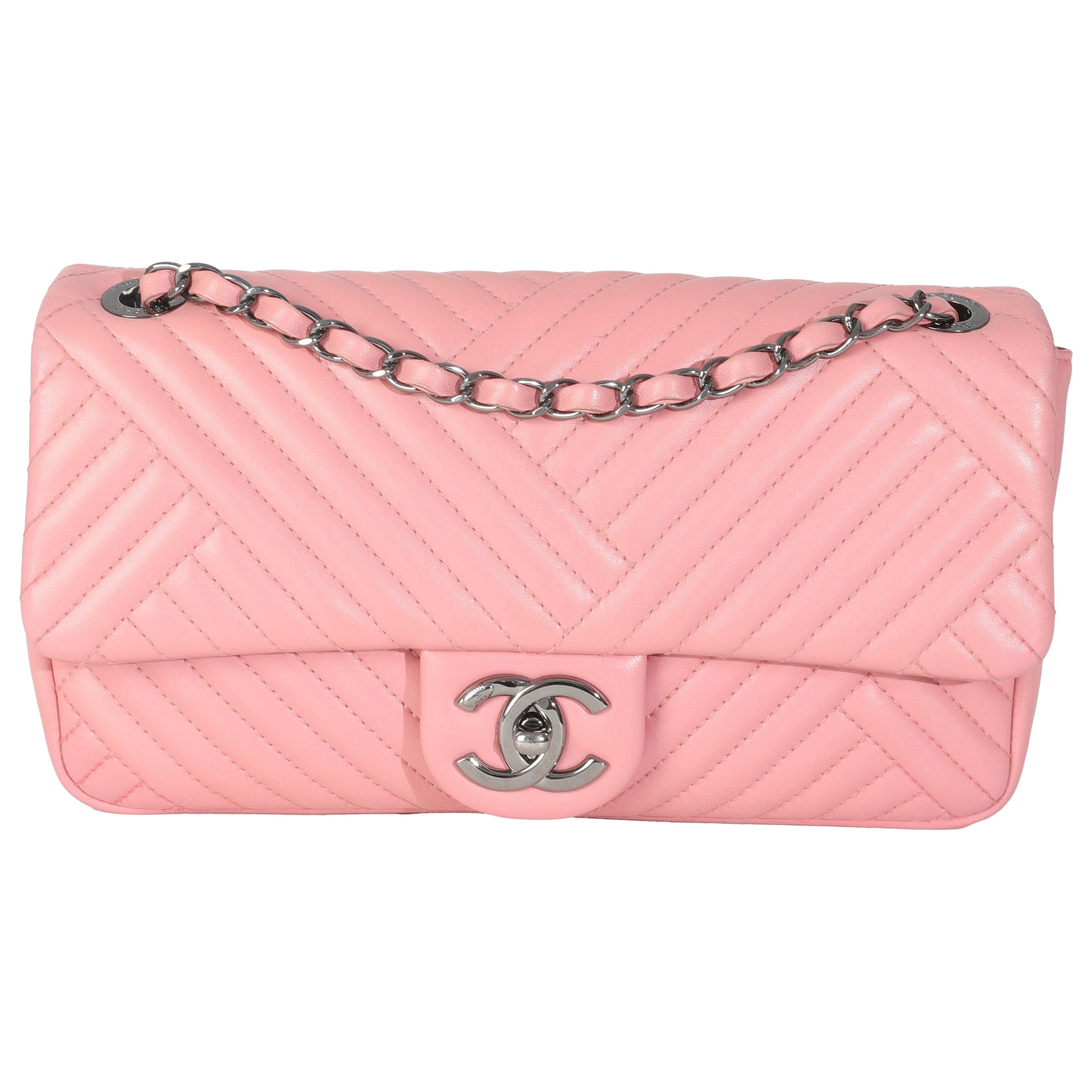 Borsa Chanel media CC Crossing Flap in pelle d'agnello rosa