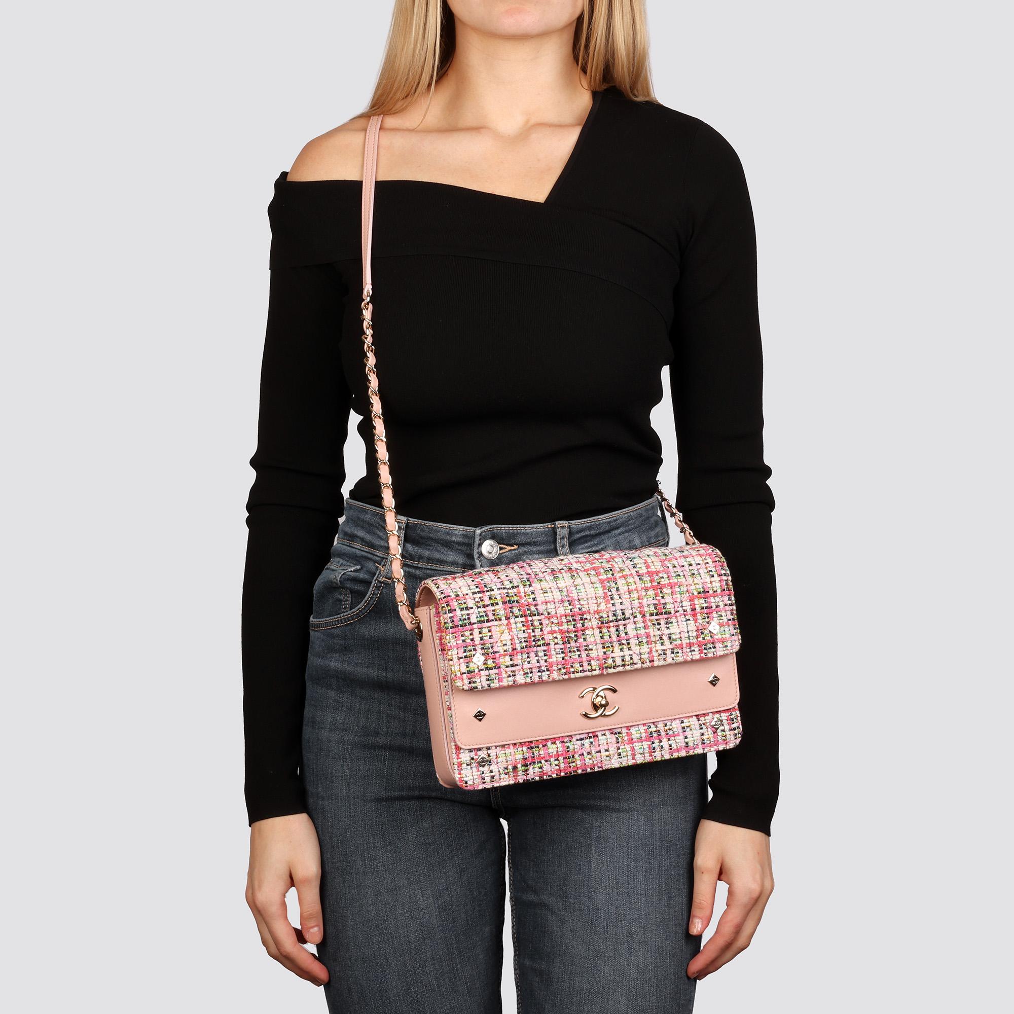 CHANEL Pink Lambskin & Multi-Tweed Medium Classic Flap Bag 4