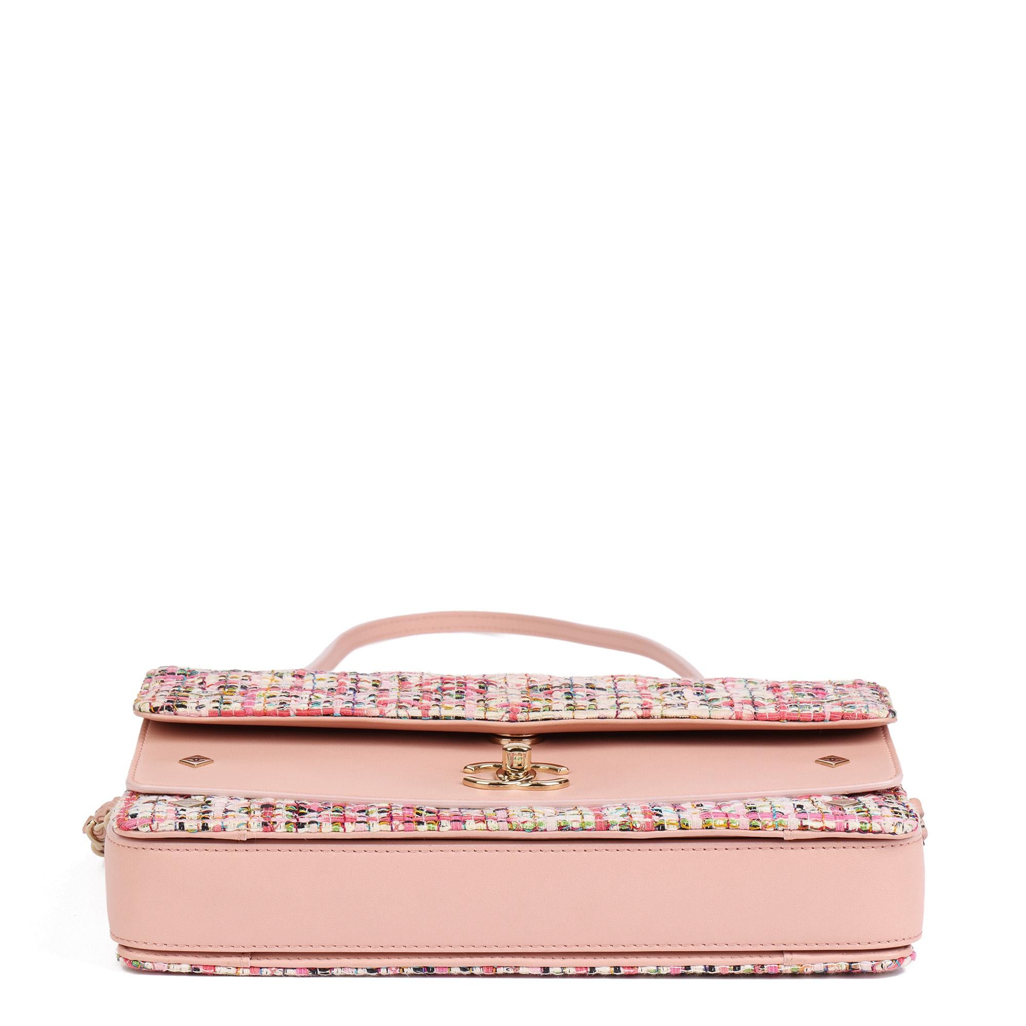 Beige CHANEL Pink Lambskin & Multi-Tweed Medium Classic Flap Bag