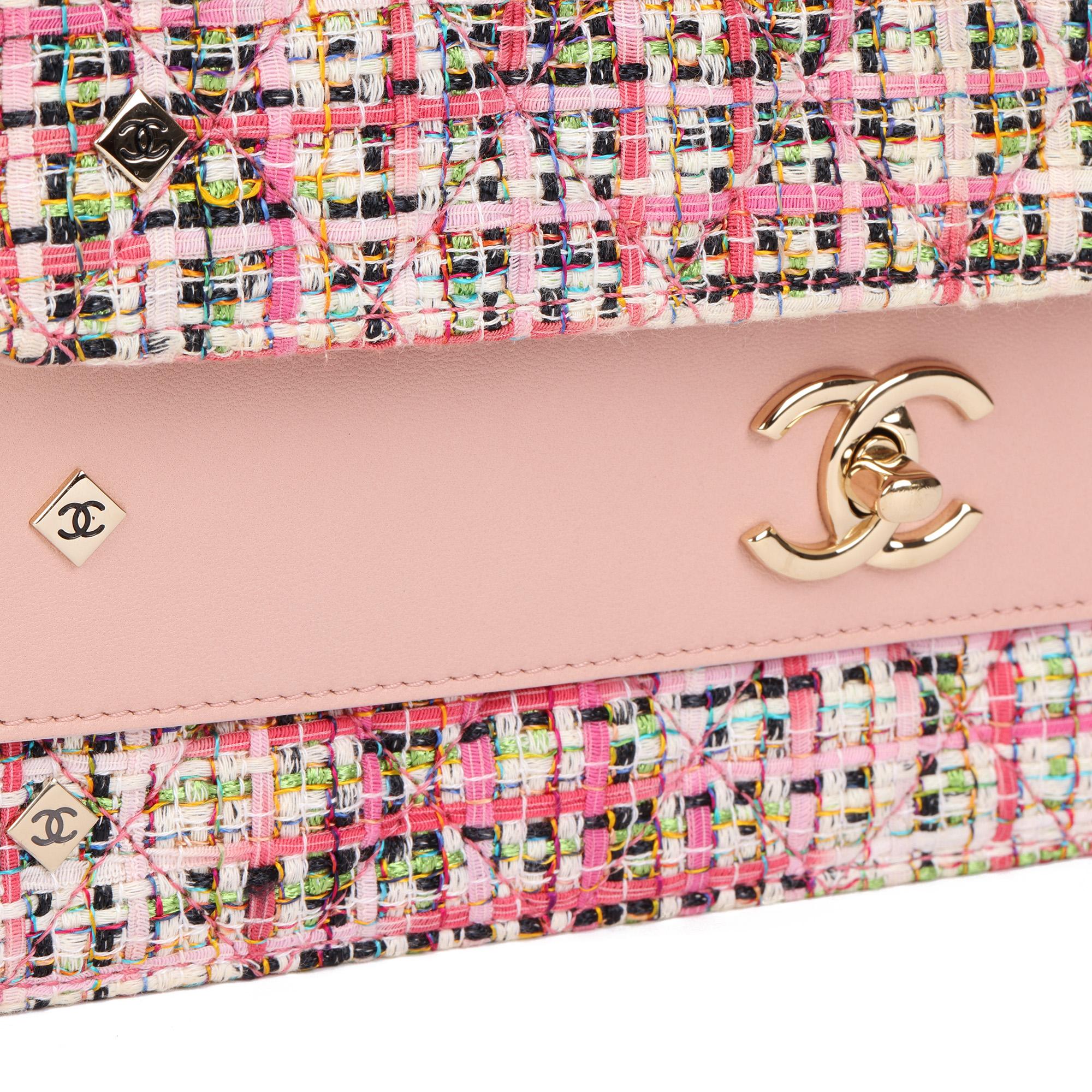 CHANEL Pink Lambskin & Multi-Tweed Medium Classic Flap Bag In Excellent Condition In Bishop's Stortford, Hertfordshire