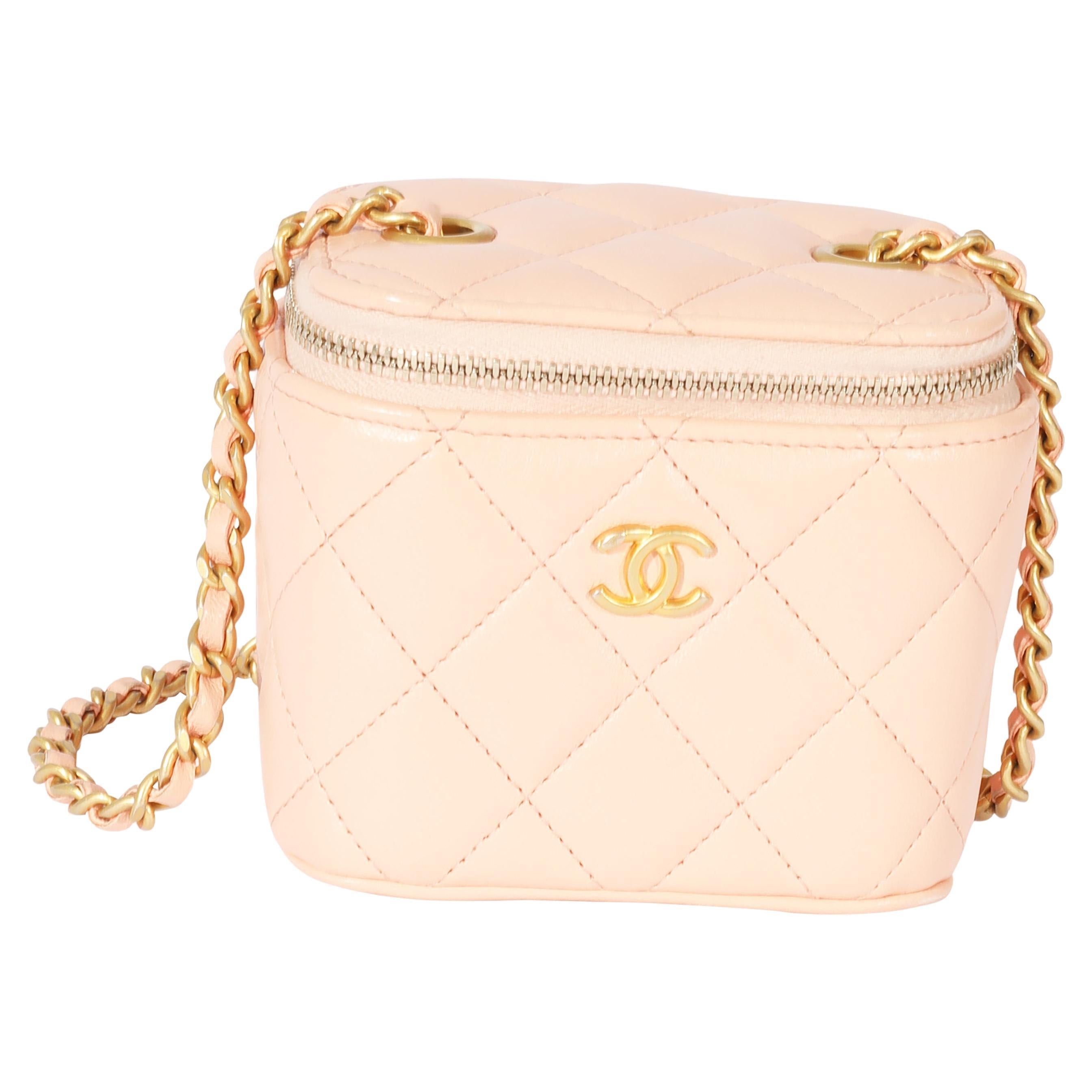 Chanel Pink Lambskin Pearl Crush Mini Vanity Case