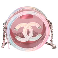 Chanel Pink Lambskin PVC Filigree Round Clutch With Chain