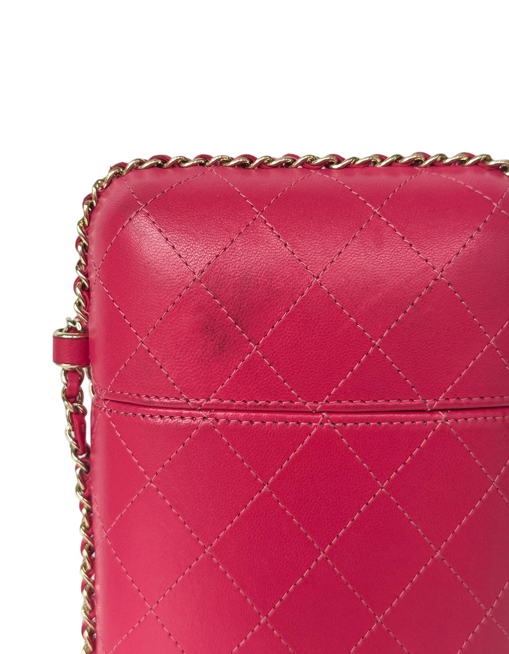 Chanel Pink Lambskin Quilted Chain Around Phone Holder Crossbody Bag 4