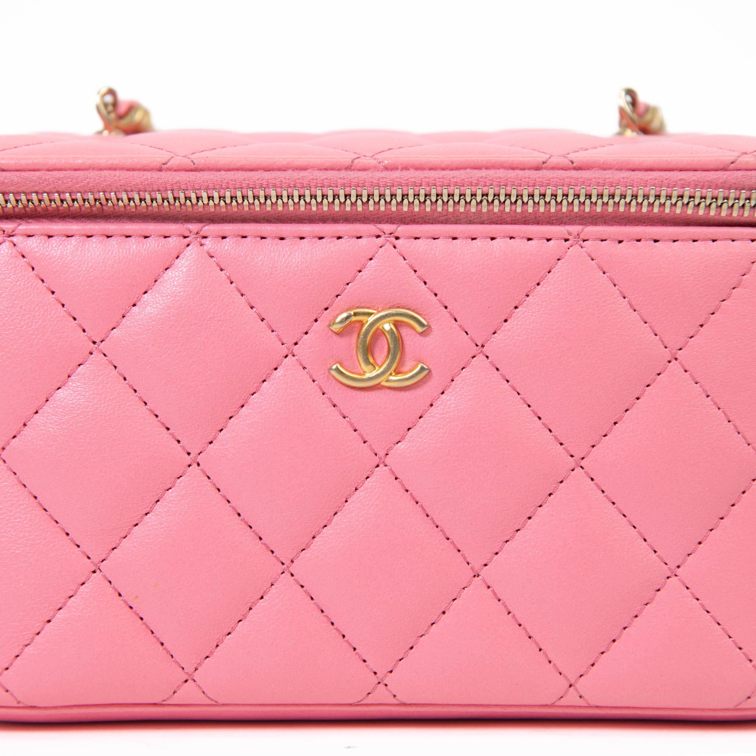 Chanel  Pink Lambskin Quilted Small Pearl Crush Vanity Case With Chain 2