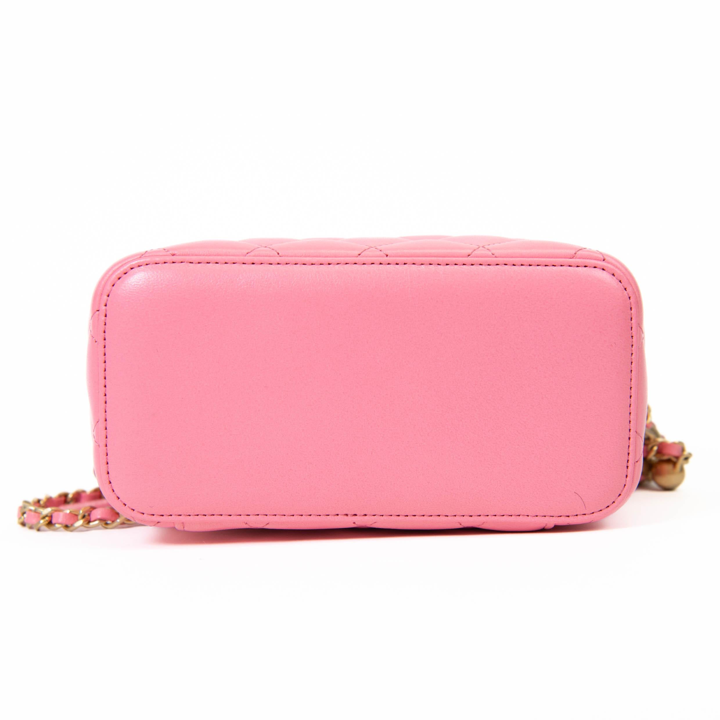 Chanel  Pink Lambskin Quilted Small Pearl Crush Vanity Case With Chain 3