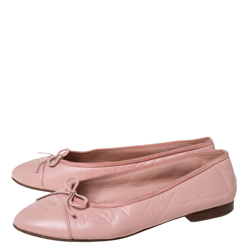 Women's Chanel Pink Leather And Grosgrain Trim CC Bow Ballet Flats Size 40
