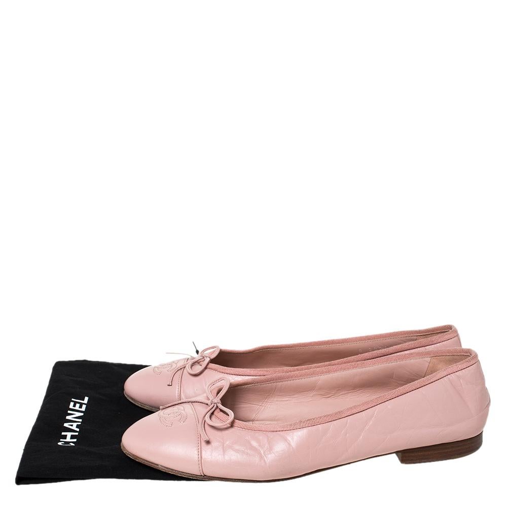 Chanel Pink Leather And Grosgrain Trim CC Bow Ballet Flats Size 40 1