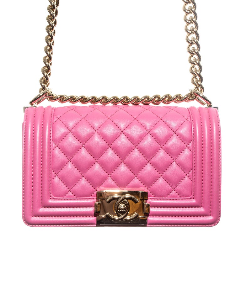 Chanel mini pink leather Boy Bag with gold hardware, cross body flap
